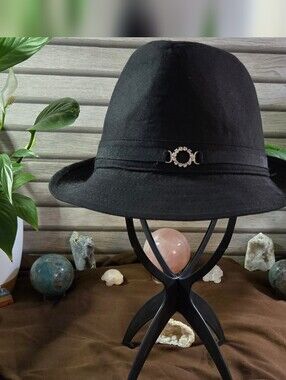 Classic Black Wool Fedora Hat with Rhinestone Accent